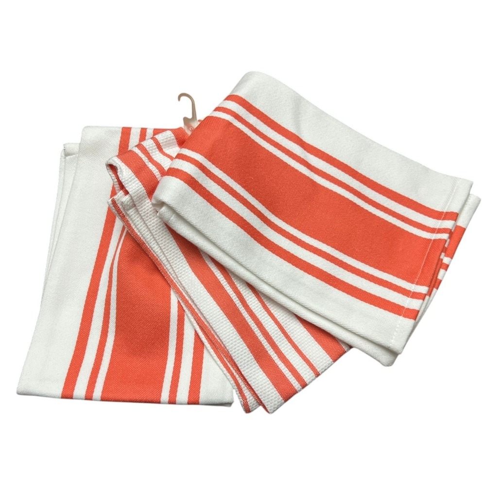 Kitchen Tea Towels Set of 3 Orange White Striped NWOT Cotton